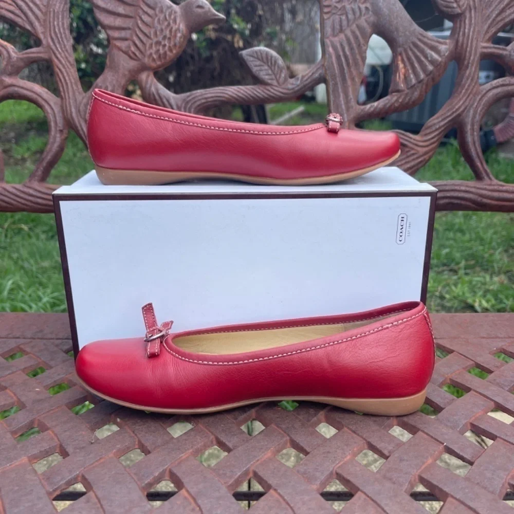Coach Cherry Red Nappa Leather Ballet Flats Slip On Shoes - Picture 3 of 9